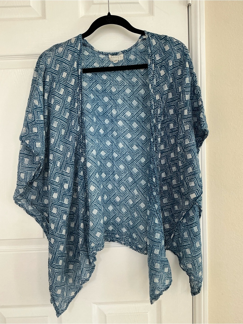 Blue Geometric Open-Front Tunic Kimono - Women's Top